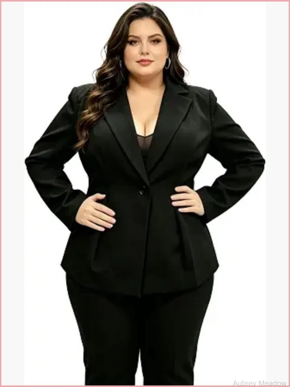 Plus Size Blazer Single Button Notch Lapel Long Sleeve Tailored Fit Work Office